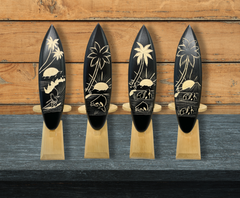 Wooden Carved Surfboards with Stand - Various Sizes