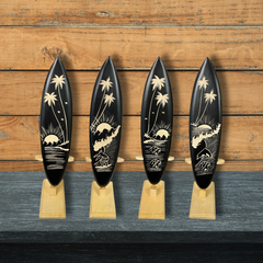 Wooden Carved Surfboards with Stand - Various Sizes