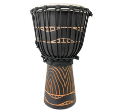 Wooden Djembe Drum - Black Tribal 40cm