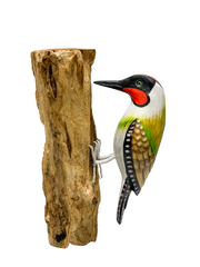 Handpainted Carved Wooden Green Woodpecker