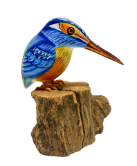 Handpainted Carved Wooden King Fisher