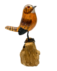 Handpainted Carved Wooden Wren