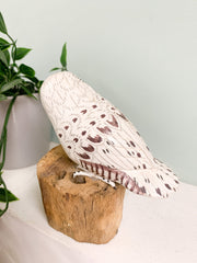 Handpainted Carved Wooden Owl - White