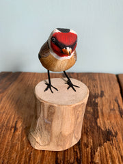 Handpainted Carved Wooden Goldfinch on Wood