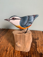Handpainted Carved Nuthatch on Wood