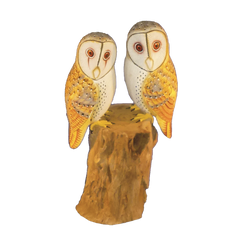 Handpainted Carved Double Owl on Wood - 25cm