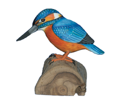 Handpainted Carved Wooden Kingfisher on Wood
