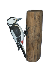 Handpainted Carved Spotted Woodpecker on Wood