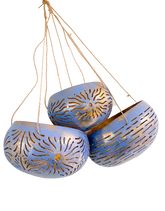 Coconut Candle Holders Blue - Set of Three