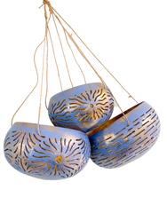 Coconut Candle Holders Blue - Set of Three