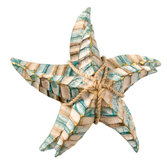 Wooden Starfish Hanging Set of 3 - Turquoise / Gold