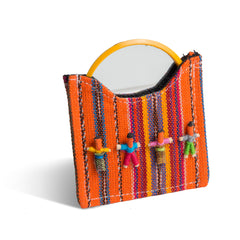 Mayan Worry Doll Round Mirror in Woven Pouch