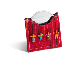 Mayan Worry Doll Round Mirror in Woven Pouch