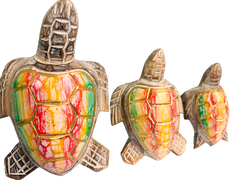 Wooden Painted Turtles Set of 3 - Multicoloured