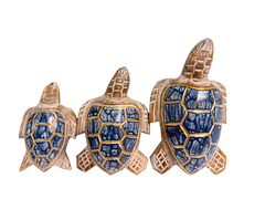 Wooden Painted Turtles Set of 3 - Blue