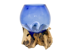 Coffee Root with Glass Bowl Blue - Small