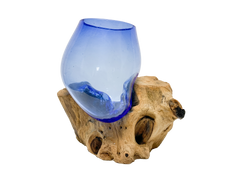Teak Wood Glass Blue 10cm Extra Small