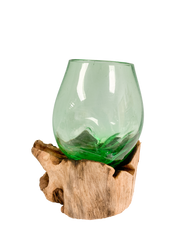 Teak Wood Glass Green 10cm Extra Small