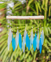 Glass Wind Chime Sparkling Blue Leaves