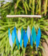 Glass Windchime 'Leaves' - Blue