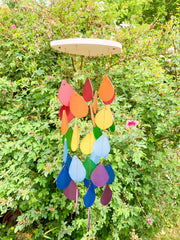Glass Windchime Rain Drop - Rainbow Long