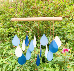 Glass Windchime Rain Drop - Blue