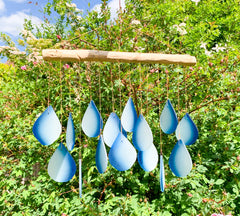 Glass Windchime Rain Drop - Blueish