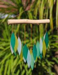 Glass Windchime 'Falling Leaves' - Green