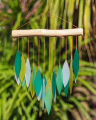 Glass Windchime 'Falling Leaves' - Green