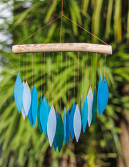 Glass Windchime 'Falling Leaves' - Bluish