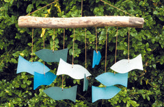 Glass Windchime Swimming Fish - Blue