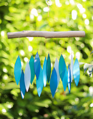 Small Glass Windchime 'Leaves' - Blue/White