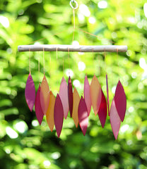 Small Glass Windchime 'Leaves' - Pink/Orange
