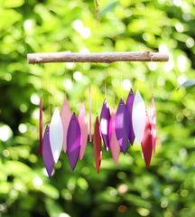 Small Glass Windchime 'Leaves' - Purple/Pink