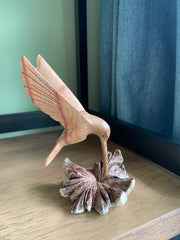 Wooden Carved Hummingbird on Parasite Wood