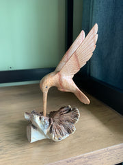 Wooden Carved Hummingbird on Parasite Wood