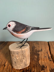 Handpainted Carved Long-tailed Tit on Wood