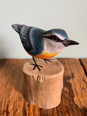 Handpainted Carved Nuthatch on Wood