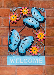 Multicoloured Metal Butterfly Welcome Sign