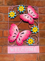 Multicoloured Metal Butterfly Welcome Sign