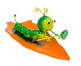 Painted Metal Caterpillar on Leaf Boat