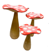 Red Wooden Toadstools - Set of 3