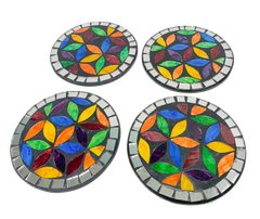 Round Mosaic Coaster Flower - Set of Four