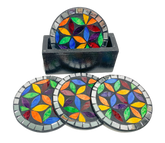 Round Mosaic Coaster Flower - Set of Four