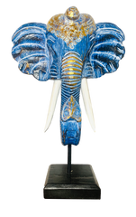 Elephant Mask On Plinth - Blue & Gold
