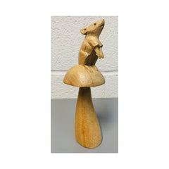 Wooden Carved Mouse on Mushroom