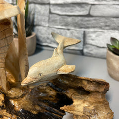 Wood Shark, Turtle and Dolphin on Log