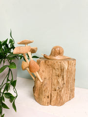 Wooden Snail with Mushrooms