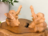 Double Sitting Elephants on Wooden Base