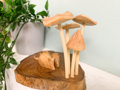 Wooden Mouse Family with Mushrooms